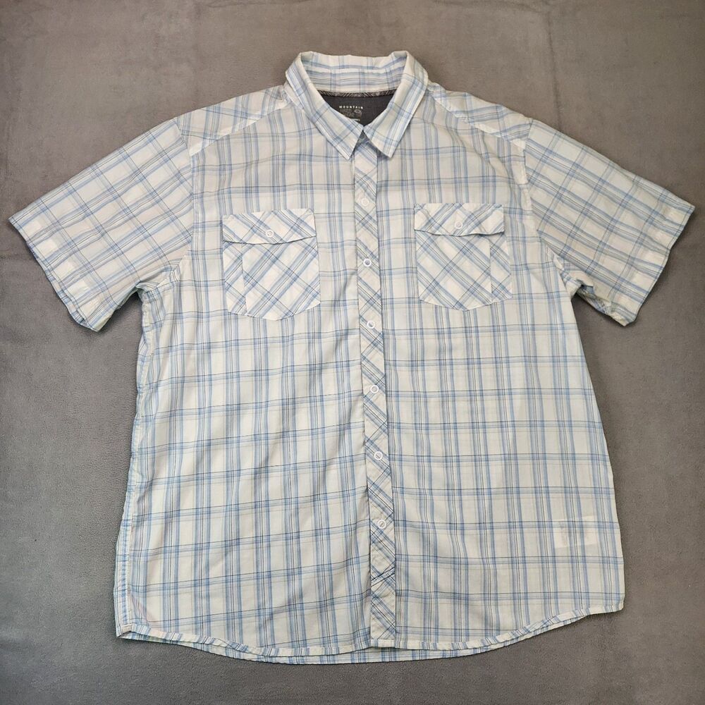 Mountain Hardwear Snap Up Shirt Men's XL Blue‎ White Plaid Short Sleeve Pockets